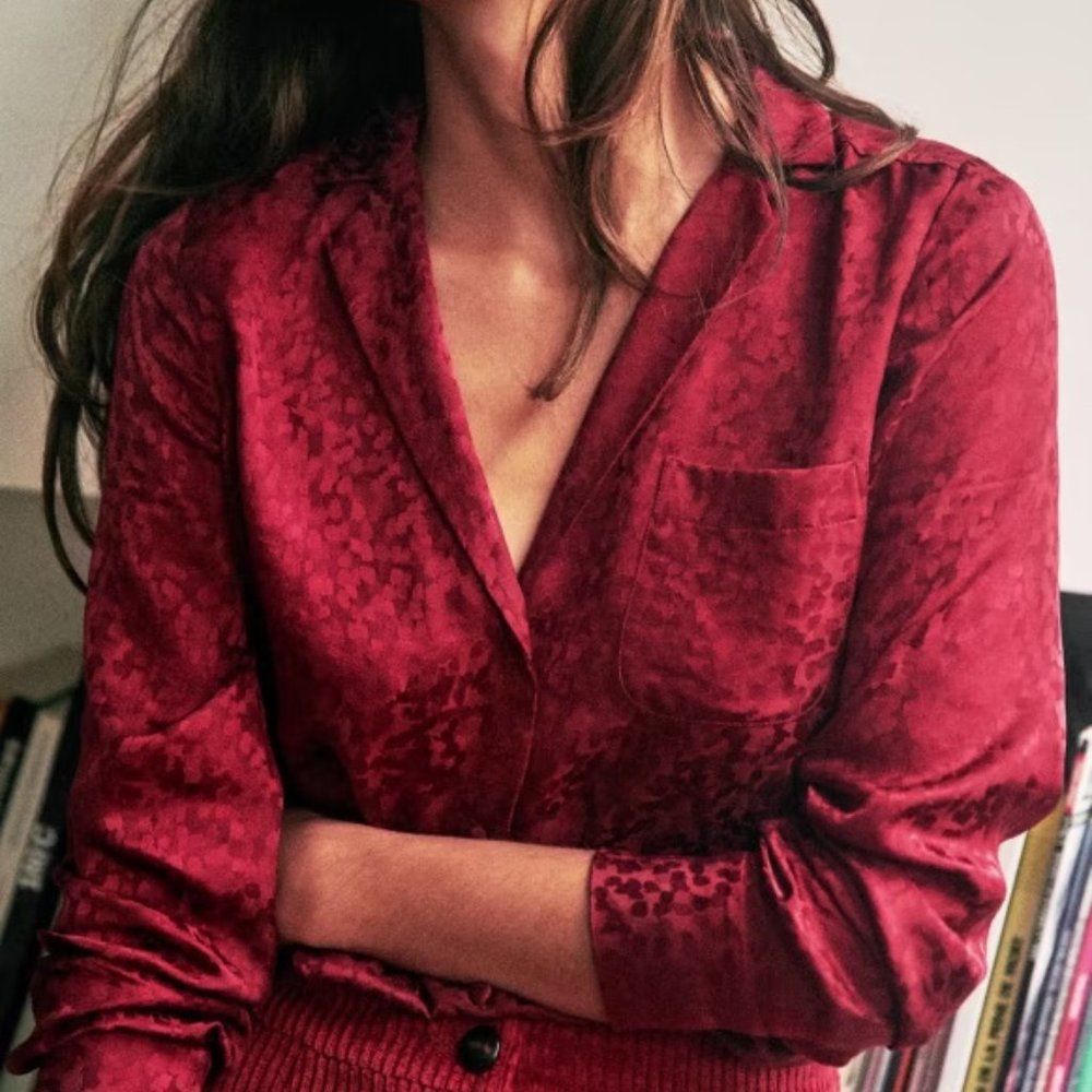 Silk Florence Shirt in Burgundy | Silk Button Down Blouse